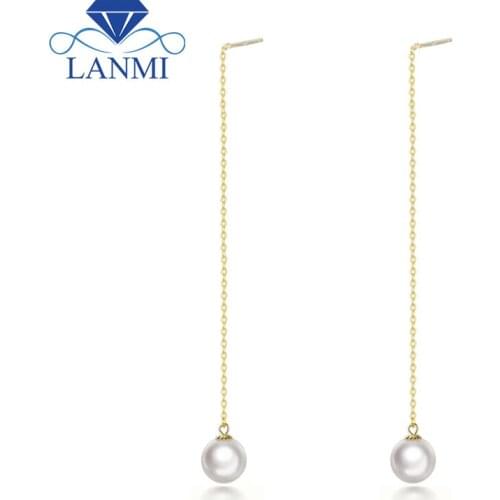 LANMI Solid 18K Yellow Gold Akoya Pearls Earrings for Women Wedding Jewelry