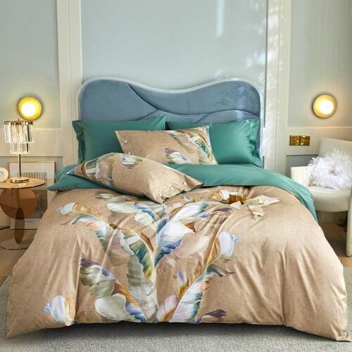 Chic Botanical Floral Pattern Printed Comforter Cover 100% Egyptian Cotton Soft King Queen Size Duvet cover set with button