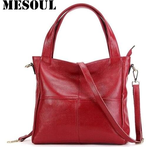 MESOUL Casual Tote Womens Handbag Genuine Leather Shoulder Bags Female High Qulaity Designer Brand Handbags Bolsas Bolsos Mujer