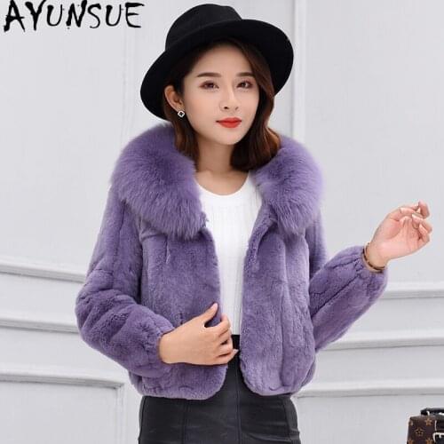 AYUNSUE Fox Fur Collar Natural Rex Rabbit Fur Coat Female Witner Jacket Women 2020 Short Fashion Clothes Parkas RS1804 KJ5444