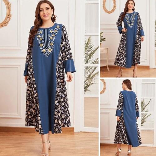 Middle East Women Floral Print Long Dress Muslim Arabic Abaya Islamic Clothing Maxi Robe Ramadan Turkey Kaftan Loose Plus Size