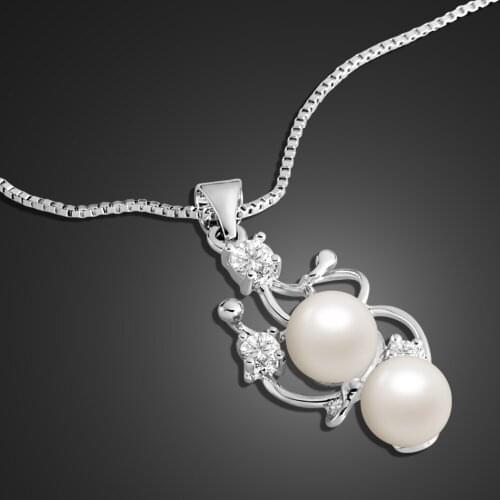 Bohemia Women Pearl Pendant Necklaces 100% 925 Sterling Silver Zircon Flower Choker Box Chain 18 Inch Jewelry Gift