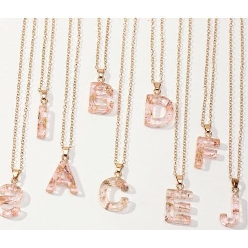 Acrylic Pink Gold Foil Necklaces Women 26 English Letters Transparent Alloy Pendant Necklaces Jewelry for Girls