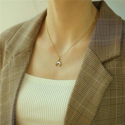 Ins Simple Temperament Crescent Pendant YMS N427 Jewelry 2020 Trend Necklaces For Women Stainless Steel 24K Gold 46CM