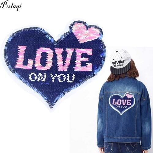 1Pcs Upscale Glitter Sequins Heart Appliques Padded Patches for DIY Heart Sequins Patches For Clothing LOVE Sequined Decoration