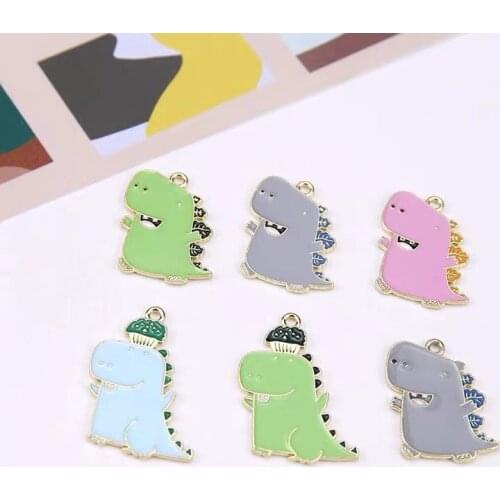 10pcs/pack New Arrival Cute Dinosaur Enamel Charms Earring Pendant DIY Craft for Bracelet Jewelry Finding Handmade Metal Golden