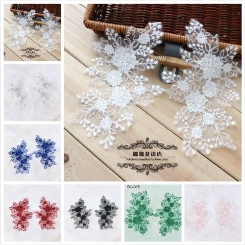 2 Pairs/4 Pieces 21.5*12cm Water Soluble 12 Colors Exquisite Lace Patch Lace Mirror Applique for Wedding Dress Decoration