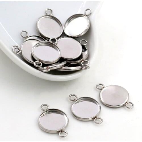 20pcs/Lot 8mm 10mm 12mm Inner Size Stainless Steel Material Two Loops Style Cabochon Base Cameo Setting Charms Pendant Tray