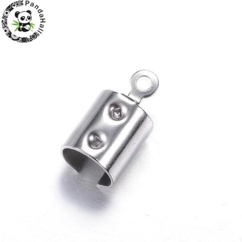 200pcs 304 Stainless Steel Cord End Crimp Ends for Jewelry Making DIY Bracelet Necklace Tassel Caps 12x6.5x6.5mm Hole: 1.2mm