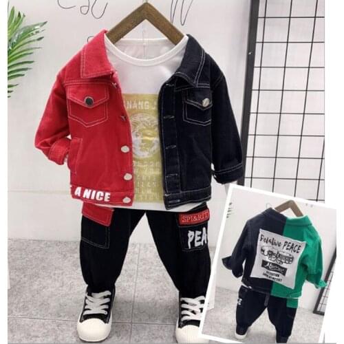 2020 New Fashion Set (Denim jacket+Hooded+Pant) Korean Version Of The Childrens Boys Autumn 3piece Childrens Clothes set 2-7Y