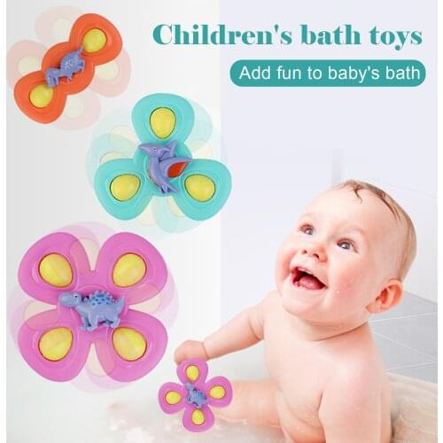 3PC Baby Cartoon Animal Suction Cup Spinner Toy Turntable Stress Relief Windmill Classic Funny Kids Toys Bath Toy Organizer