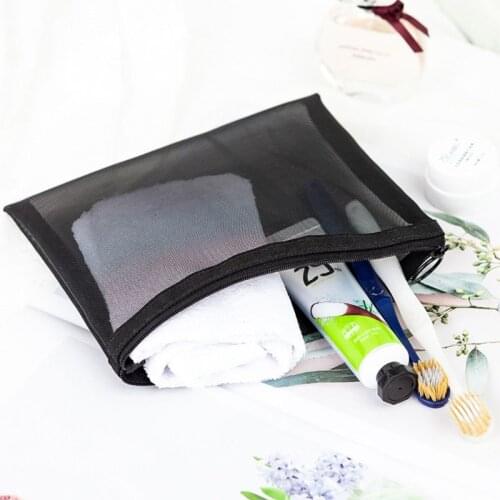 3 Pcs/Set Black Mesh Cosmetic Bags Travel Zipper Storage Pouch Toiletry Wash Bag
