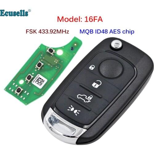 4 Buttons Flip Remote Key FSK 433.92MHz Megamos MQB ID48 AES for Fiat Egea Tipo 500X 2016 2017 2018 Uncut SIP22 Blade