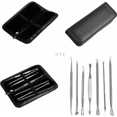 7 Pcs Acne Extractor Remover Tools Set Kit Blackhead Pimple Blemish Comedone Destroyer