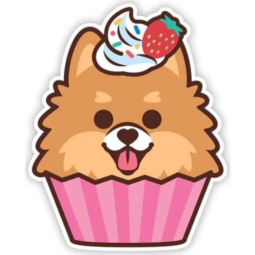 A0158# 13 cm/17 cm Self-adhesive Decal POMERANIAN CUPCAKE Car Sticker Waterproof Auto Decors on Bumper Rear Window Laptop
