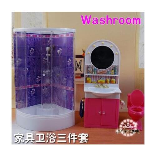 Original for bathroom barbie shower bathtub furniture 1/6 bjd doll accessories toilet bath hair dresser set child toy gift