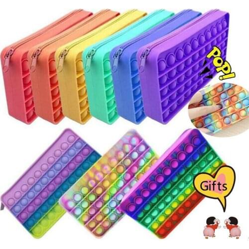 Anti-stress Silicone Pouch Bubble Fidget Pencil Case Pen Holder Sensory Games Popper Push Kids Toys Office Stationery Organizer