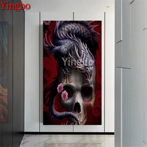 Large 5D Diamond Painting Cross Stitch Horror Skull Dragon Diamond Embroidery Full Square/Round 5D Home Decor Mosaic Kits