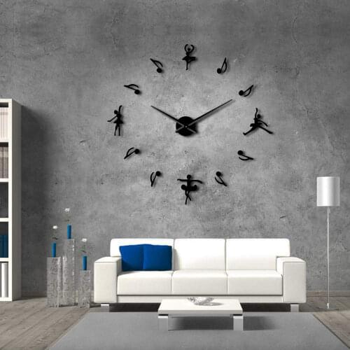 Ballerinas 3D DIY Large Wall Clock Ballet Dancers Music Notes Giant Wall Clock Modern Design Ballet Music Lovers Gift Home Decor