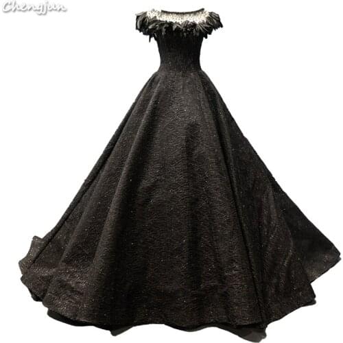 Chengjun Beautiful Long Black Luxury Plus Size With Sleeves Long Tail Evening Dress