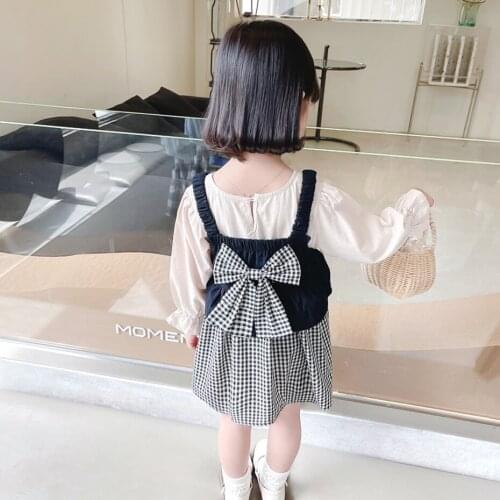 Children Clothes Big Bow Girls Clothing Blouse + Dress Girls Clothing Sets Spring Autumn Kid Clothes
