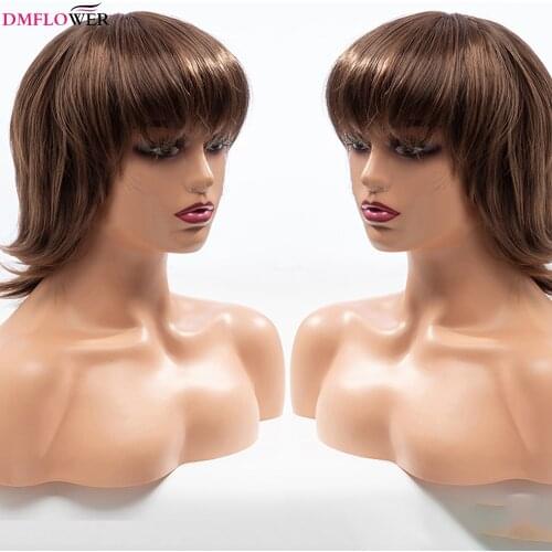 Womens and mens partial brown wigs and bangs synthetic wave mid-level role-playing party heat-resistant natural