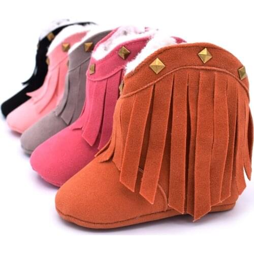 E&Bainel Toddler Girls Warm Tassels Baby Shoes Newborns First Walkers Fashion Snow Boots Baby Boot Fur Suede Crib Shoes
