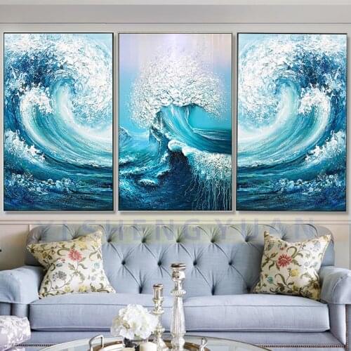 100% Handmade Sea Waves Canvas Painting Modern Ocean Seascape Artwork Pictures Thick Oil Wall Art Decoration For home room walls