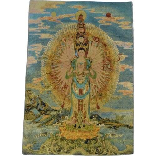 Chinese Silk Embroidery Painting Tangka Thousand-Handed Thousand-Eye Guanyin Portrait of Tibetan Buddha