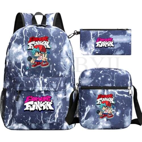3Pcs Friday Night Funkin Cosplay Canvas children Kids Schoolbag Back To School Backpack Bookbag Usb Charging Travel Bag