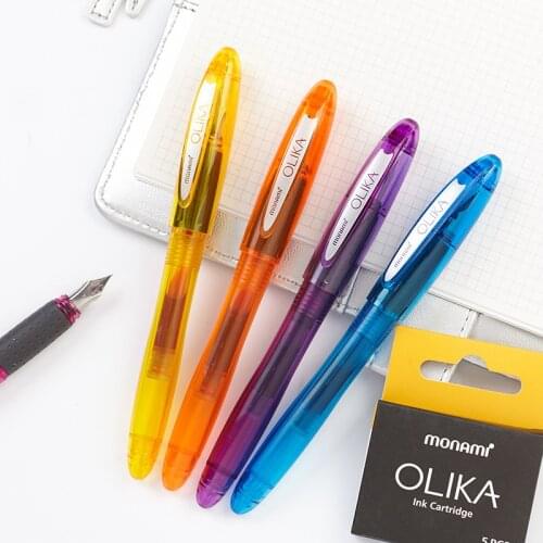 Korean Monami OLIKA Transparent Candy Color Ink Fountain Pen Set 0.5mm Meduim Fine Nib School PVC Plastic Sign Pen Ink Cartridge