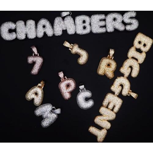 HIP HOP Custom Bubble Initial letters Necklace Combination Word Name Pendant Full Iced Cubic Zirconia Jewelry for Unique Gift