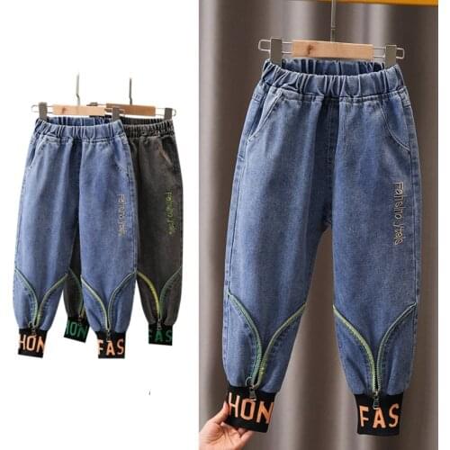 Fashion Childrens Jeans With Zipper Front Pencil Style Cool Kids Jeans for Boys Girls Casual Denim Pants For 4 5 7 9 11 13 Year