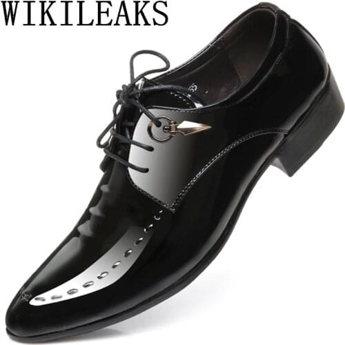 Mens Pointed Toe Dress Shoes Luxury Brand Designer Italian Patent Leather Shoes Man Prom Dress Shoes 2020 Crocodile Skin Shoes