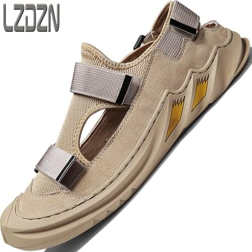 Mens Shoes Summer Sandals Cowhide Breathable Leather Shoes Mens Half Slippers Casual Beef Tendon Bottom Hollow Without Heel