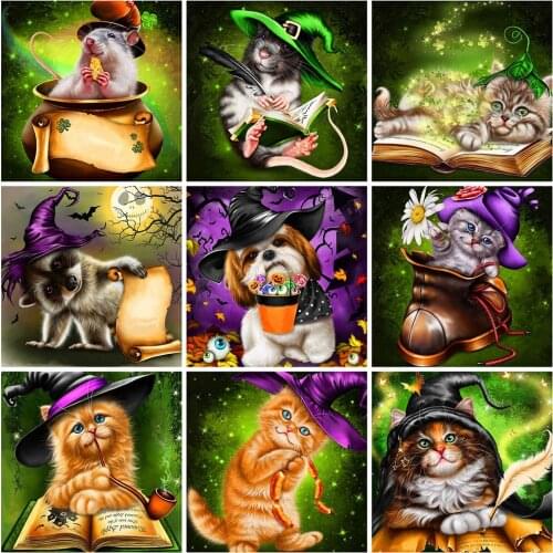 HUACAN Diamond Painting Kit Animal Diamond Embroidery Cross Stitch Cat Pictures Of Rhinestones Mosaic Handmade Gift