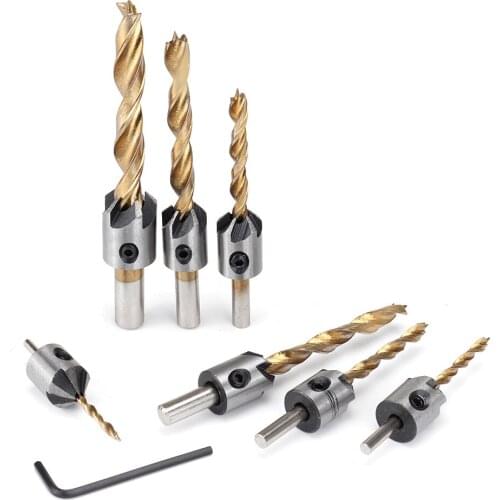 7/8Pcs 3-10mm Round Shank Flute Countersink Drills Bit Set Replacement Three Point Drill Set With Hexagon L-Wrench