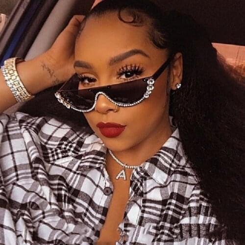 Luxury Brand Designer Small Half Frame Cat Eye Sunglasses Women Travel Fashion Vintage Diamond Sun Glasses Sexy Ladies UV400
