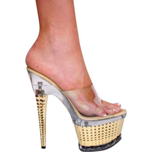 Sexy Woman Mixed Color Platform Clear PVC Slipper Combined Super High Heels Peep Toe Summer Slingbacks Catwalk Sandals