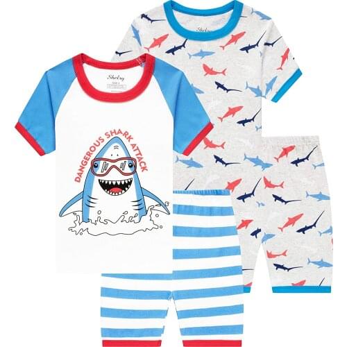 Boys' Pajama Sets Boys Cartoon Sleepwear Dinosaur Pajamas Boys Toddler Kids Grow in The Dark T-Rex 4 Pieces Short Pajama Set