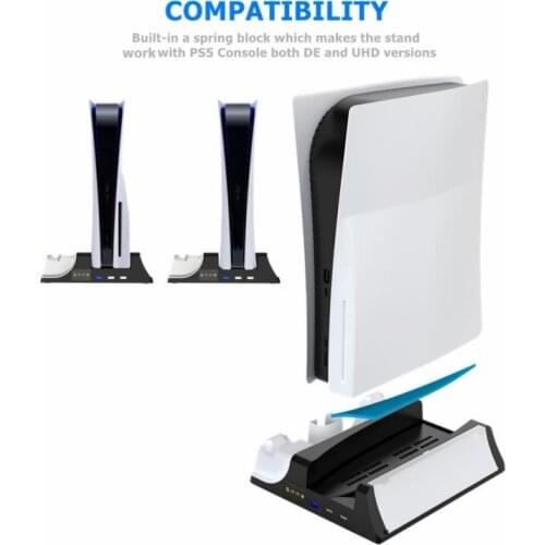 Game Host Cooling Fan Bases For PS5 DE/UHD CD Storage Box Bracket Radiator Earphone Storage 5 In 1 Stand Holder For PS5 DE/UHD