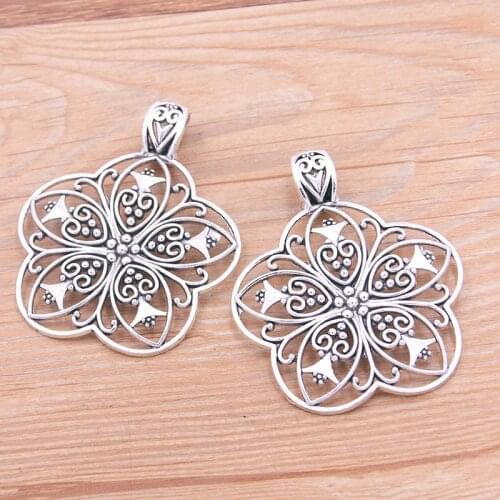 PULCHRITUDE 2Pcs 52*65mm 2020 New Product Photo Color Big Hollow Flower Charms Plant Pendant For Metal Alloy Jewelry Marking