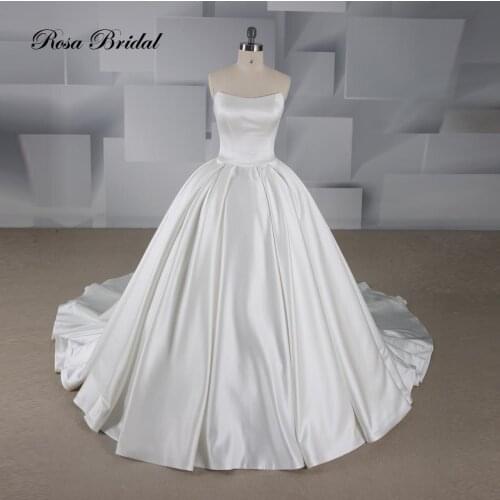 Rosabridal Ball gown Wedding Dress 2019 Backless Strapless nude tulle lace sexy bridal gown