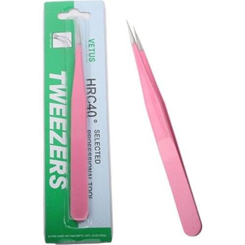 Pink Eyelash Tweezer Stainless Steel Straight Tweezer for Eyelash Extension Nail Tweezer Quality Volume Lashes Tweezers
