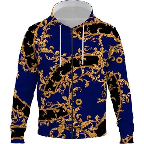 Brand Luxury noble dress style Fashion Cool zipper hoodies Clothing Harajuku brand Sweatshirts Men Retro 3D Print Hooded Pullove