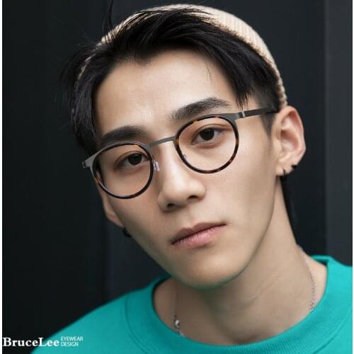 High Quality Vintage Round Glasses Frame Men Women Acetate Titanium Optical Prescription Screwless Eyeglasses oculos de grau