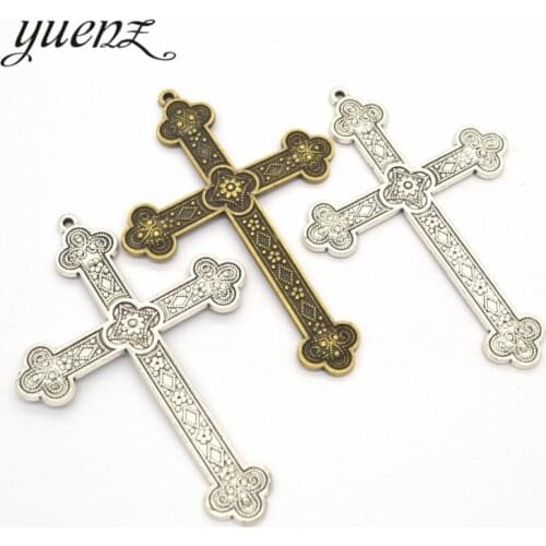 YuenZ 2pcs Antique silver color Charms cross Plated Pendants Jewelry Making DIY Handmade Craft 80*53mm T11