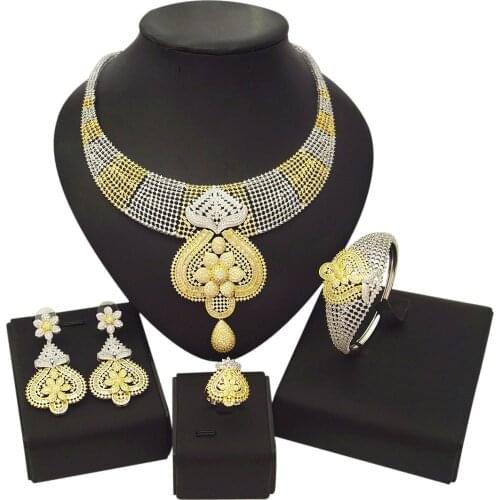 Yulaili Luxury Bride Jewelry Sets Wedding Cubic Zirconia Chokers Necklace Earrings Bangle RIng Parure Engagement Jewelery Set