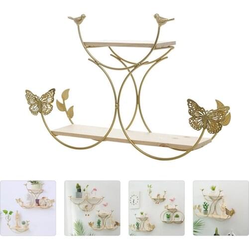 1pc Iron Wall-mounted Stoarge Rack Sundries Holder Nordic Wall Shelf (Golden)