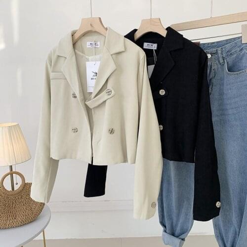 Korean Casual Short Suit Collar Jacket Womens Spring 2021 New Loose Long Sleeve Double Breasted Blazer Feminino Coat y1565